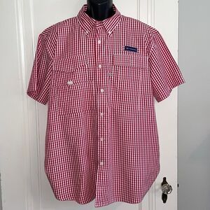 Turnrows red & white check vented short sleeve polyester/cotton shirt